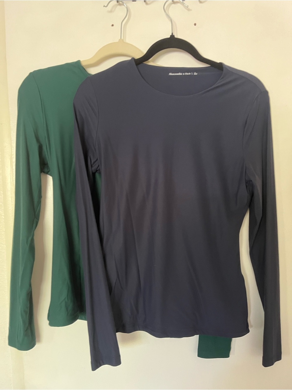 Abercrombie & Fitch Long-Sleeve Crew Neck Tees in Navy and Green